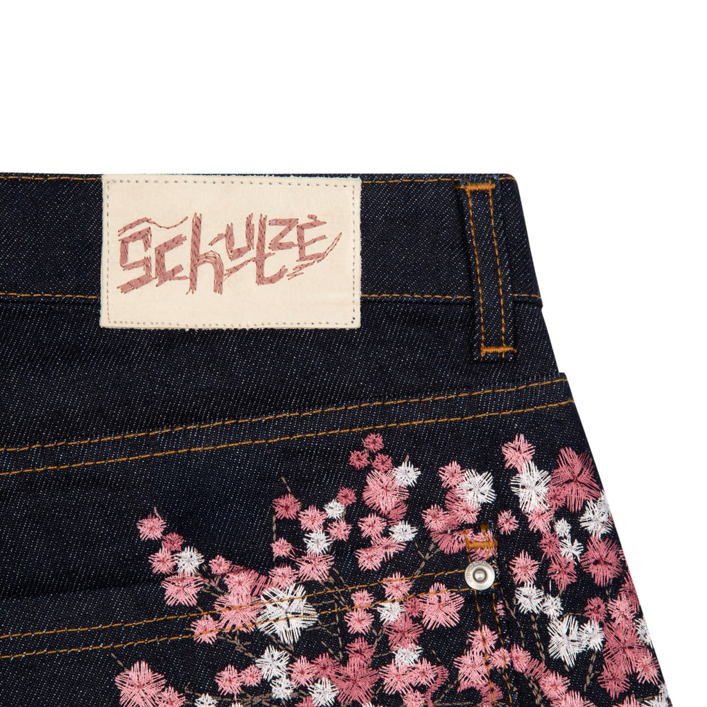 "blossom" indigo raw Jorts