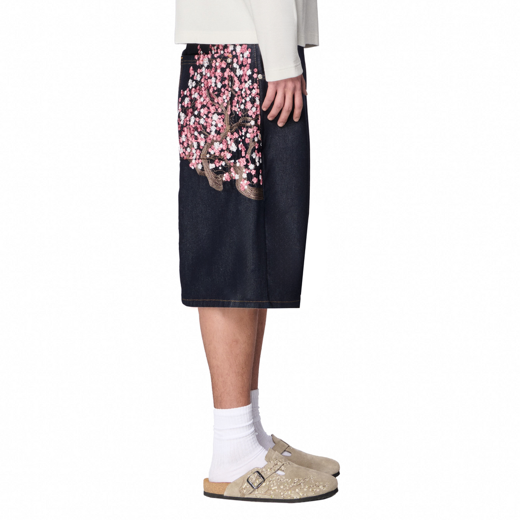 "blossom" indigo raw Jorts
