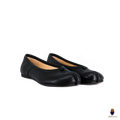 WoodchuckSato Black Leather Split-Toe Tabi Ballerina Flats