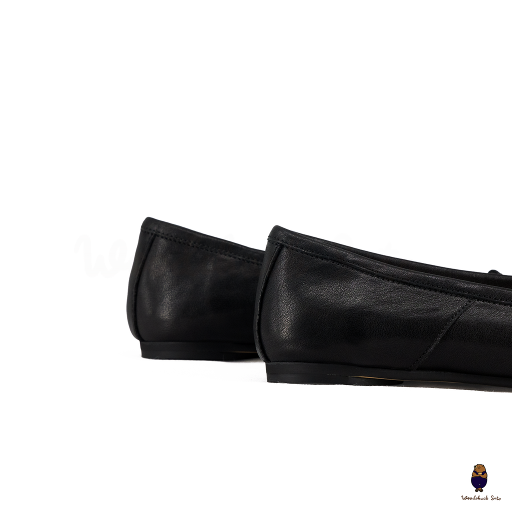 WoodchuckSato Black Leather Split-Toe Tabi Ballerina Flats