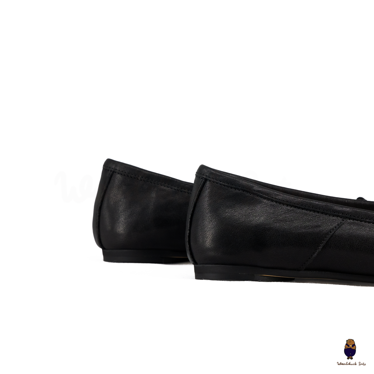 WoodchuckSato Black Leather Split-Toe Tabi Ballerina Flats