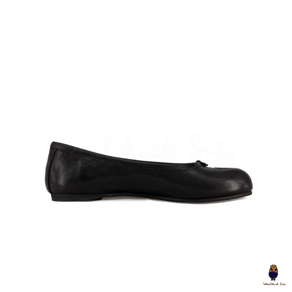 WoodchuckSato Black Leather Split-Toe Tabi Ballerina Flats