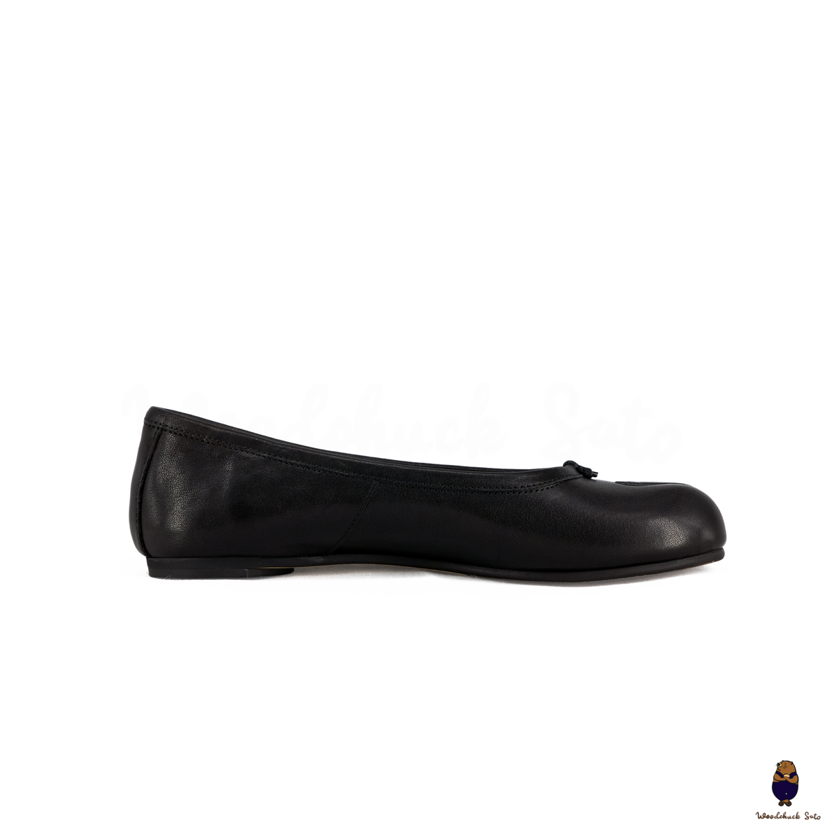 WoodchuckSato Black Leather Split-Toe Tabi Ballerina Flats