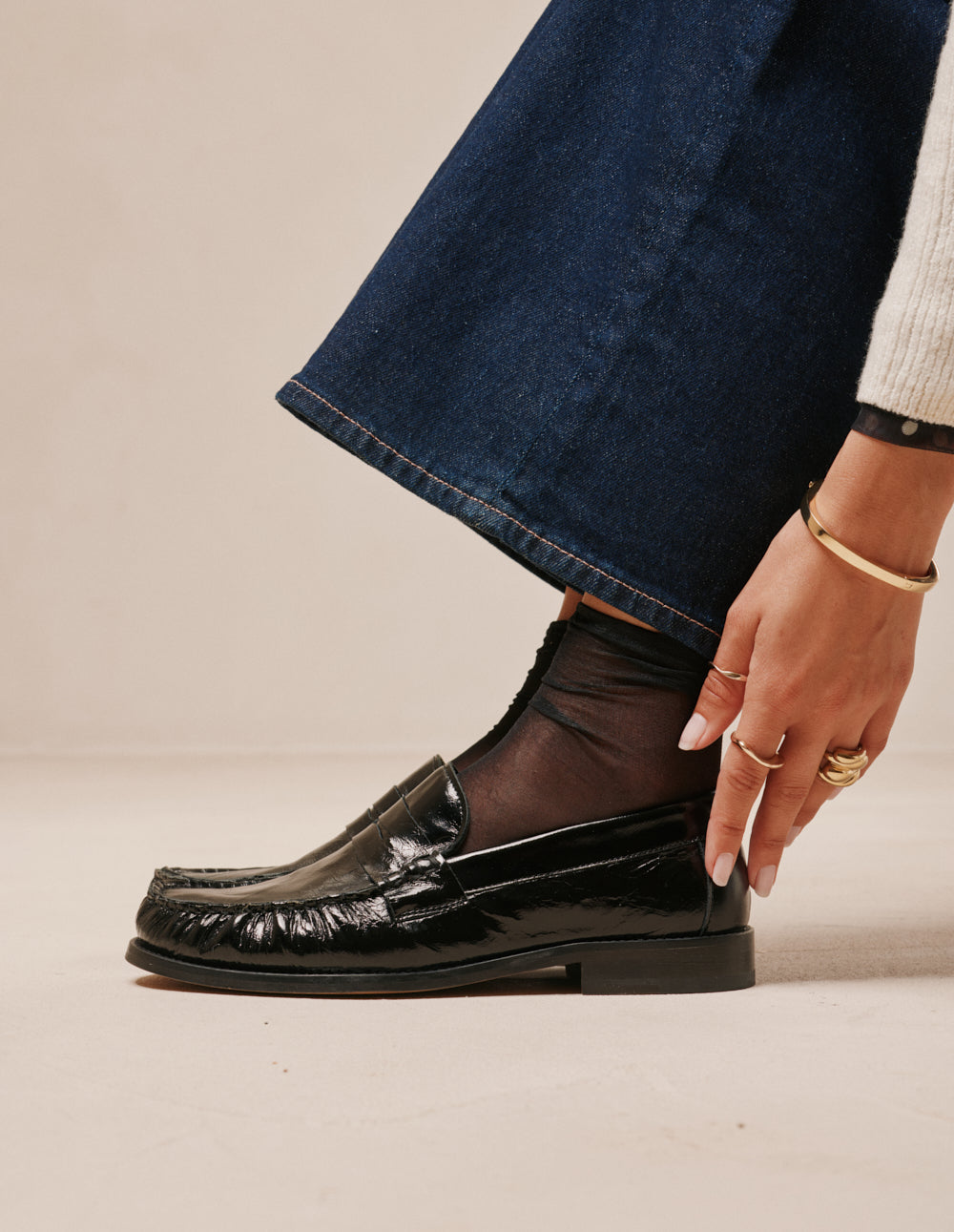 Halley Loafers - Black Pleated leather